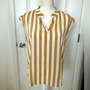Size small mustard and white striped sleeveless blouse